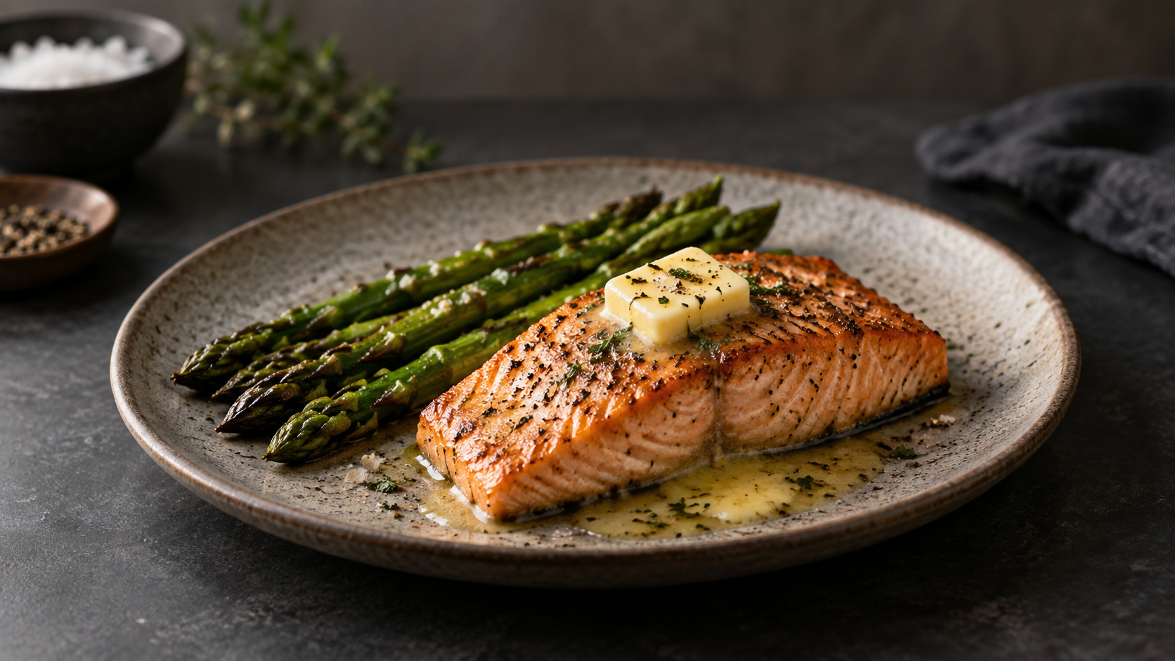 Baked salmon with asparagus and butter